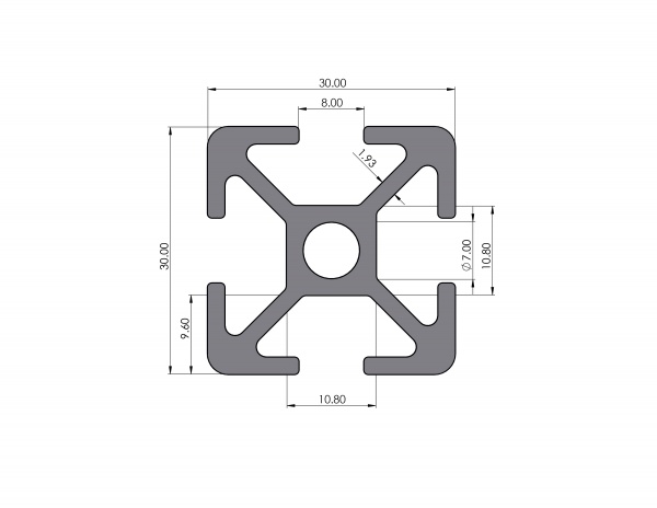 Aluminum profile 30x30 groove 8 I-type